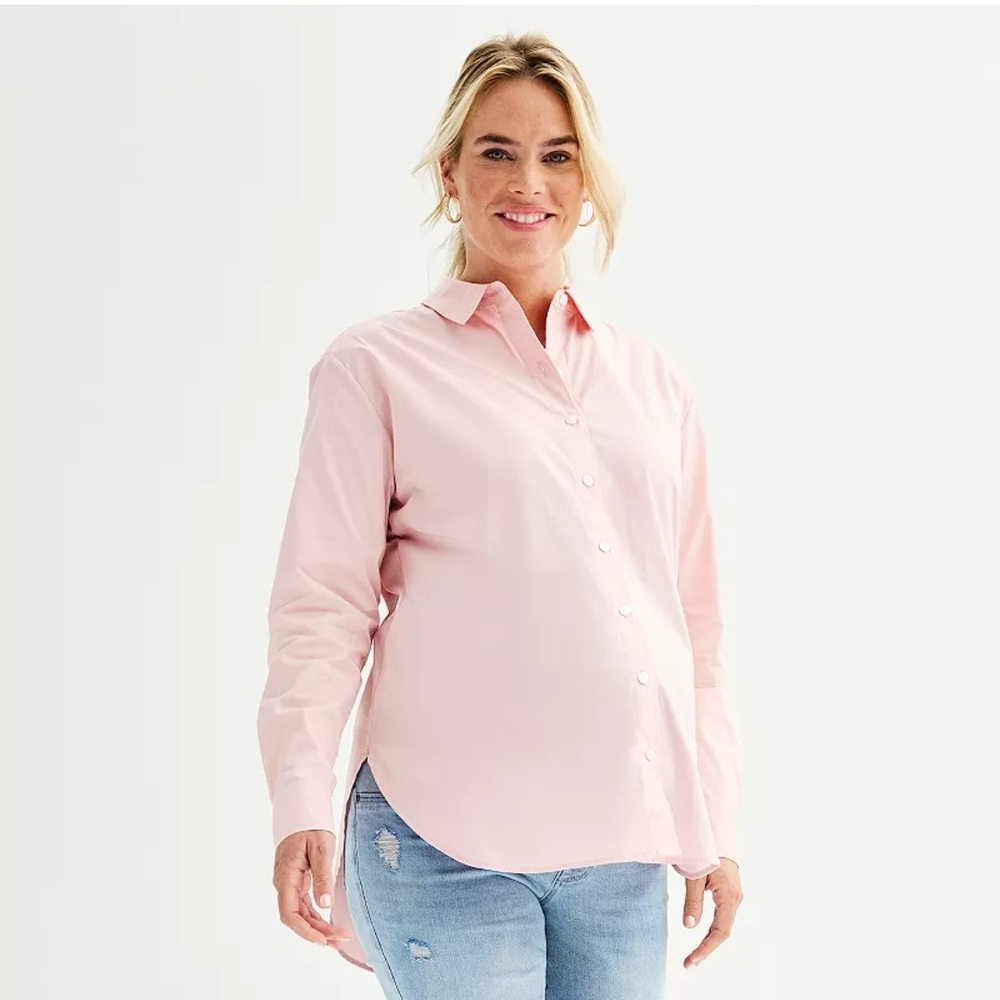 Light Pink Button-Down Maternity Shirt